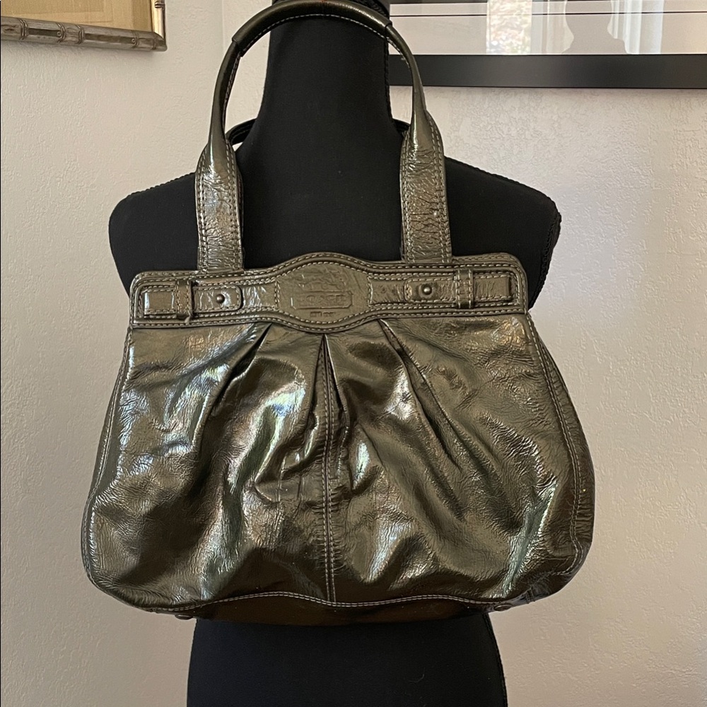 COACH Crinkle Pewter leather satchel